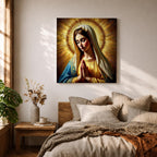 Blessed Virgin Mary Wall Art Madonna Framed Canvas Antique Catholic Sacred Home Decor