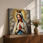 Our Lady of Fatima Wall Art Marian Apparition Framed Canvas Catholic Impasto Home Decor