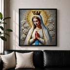 Our Lady of Fatima Wall Art Marian Apparition Framed Canvas Catholic Impasto Home Decor