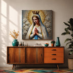 Our Lady of Fatima Wall Art Marian Apparition Framed Canvas Catholic Impasto Home Decor