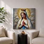 Our Lady of Fatima Wall Art Marian Apparition Framed Canvas Catholic Impasto Home Decor