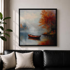 Rowboat Nature Wall Art Autumn Lake Forest Shore Landscape Gift Living Room Home Decor