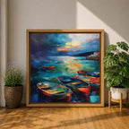 Fishing Boat Wall Art Coastal Seascape Framed Canvas Nautical Ocean Abstract Nature Home Decor