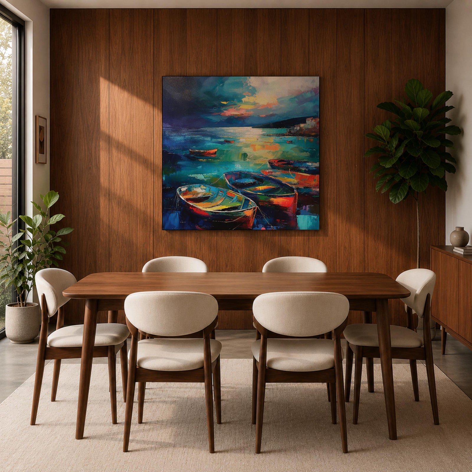 Fishing Boat Wall Art Coastal Seascape Framed Canvas Nautical Ocean Abstract Nature Home Decor