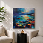 Fishing Boat Wall Art Coastal Seascape Framed Canvas Nautical Ocean Abstract Nature Home Decor