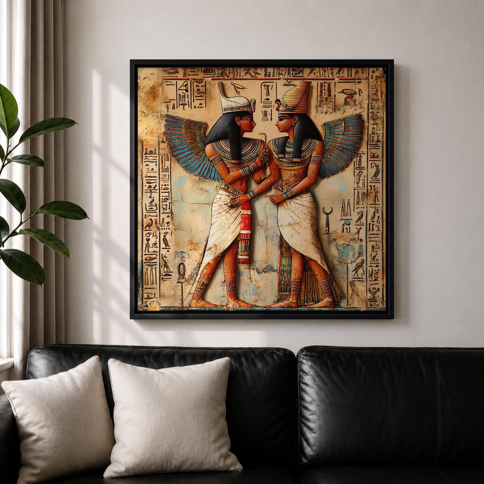 Isis Nephthys Wall Art Egyptian Goddesses Framed Canvas Ancient Egypt Mythology Temple Home Decor