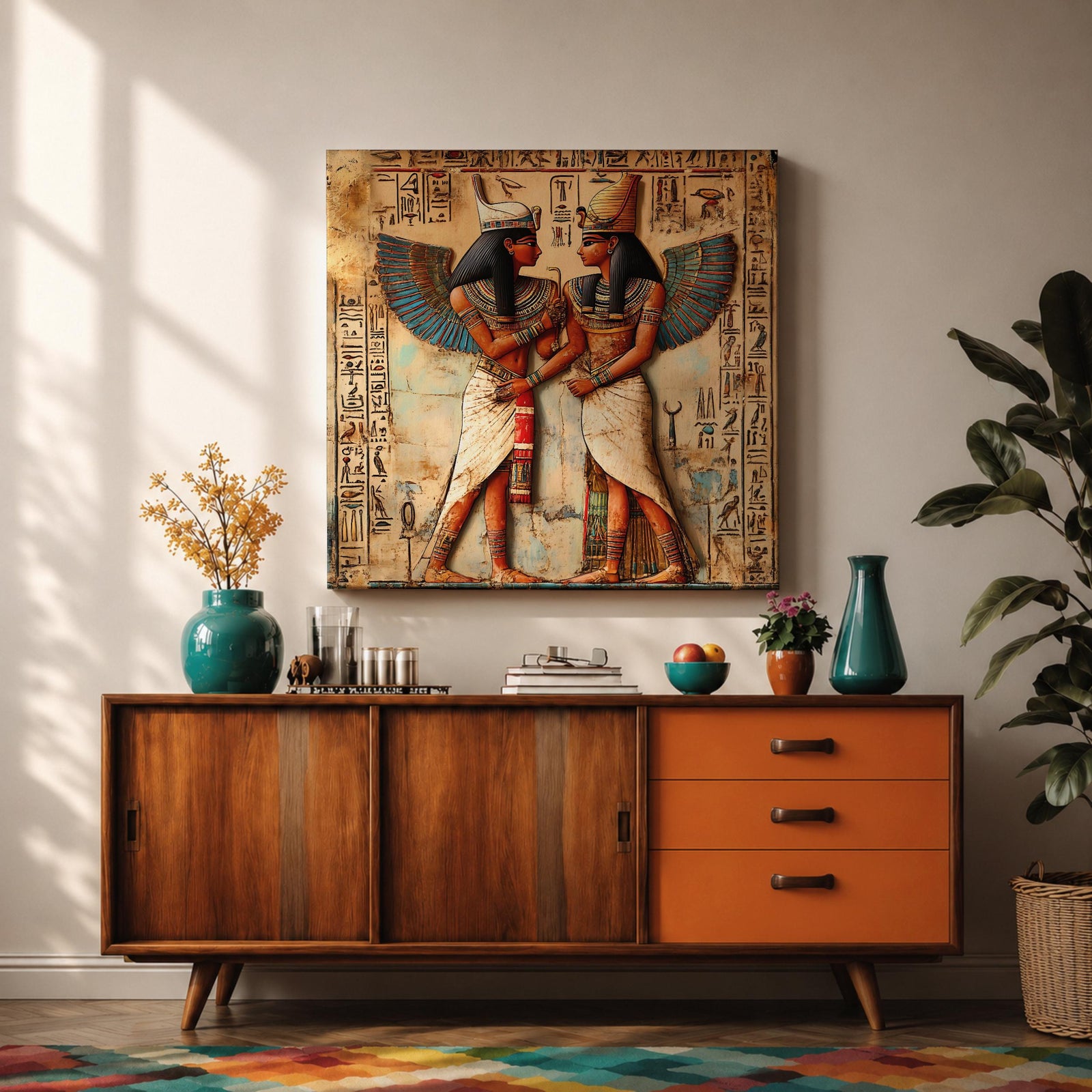 Isis Nephthys Wall Art Egyptian Goddesses Framed Canvas Ancient Egypt Mythology Temple Home Decor