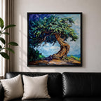 Tree of Life Wall Art Yggdrasil Framed Canvas Nature Symbol Impasto Rustic Home Decor
