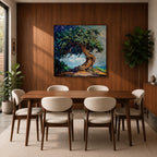 Tree of Life Wall Art Yggdrasil Framed Canvas Nature Symbol Impasto Rustic Home Decor
