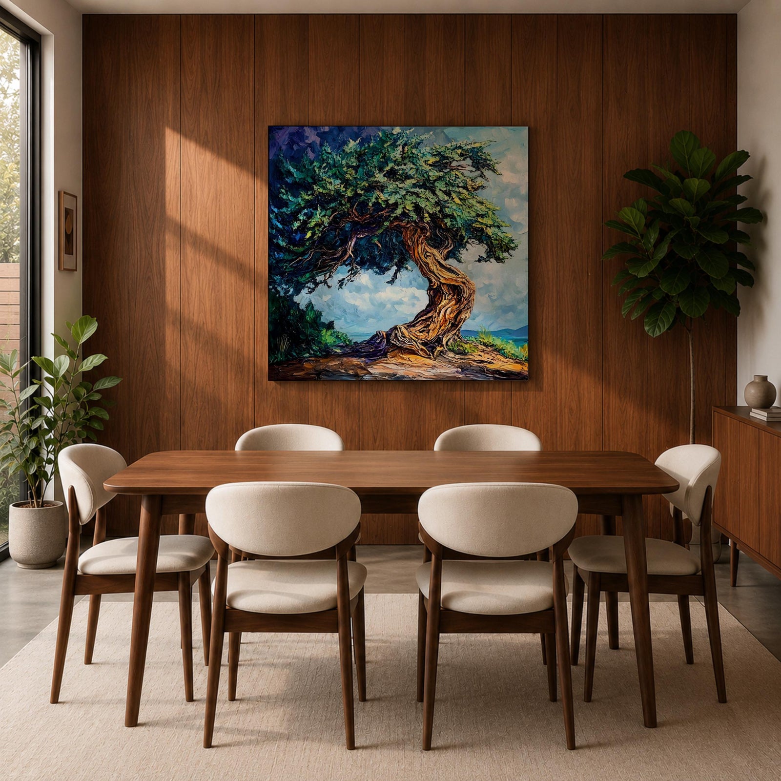 Tree of Life Wall Art Yggdrasil Framed Canvas Nature Symbol Impasto Rustic Home Decor