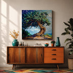 Tree of Life Wall Art Yggdrasil Framed Canvas Nature Symbol Impasto Rustic Home Decor