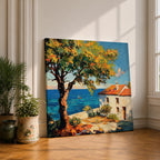 Mediterranean Seaside Wall Art Italian Coastal View Framed Canvas Ocean Landscape Living Room Decor