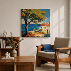 Mediterranean Seaside Wall Art Italian Coastal View Framed Canvas Ocean Landscape Living Room Decor