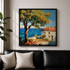 Mediterranean Seaside Wall Art Italian Coastal View Framed Canvas Ocean Landscape Living Room Decor