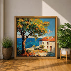 Mediterranean Seaside Wall Art Italian Coastal View Framed Canvas Ocean Landscape Living Room Decor