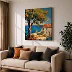Mediterranean Seaside Wall Art Italian Coastal View Framed Canvas Ocean Landscape Living Room Decor