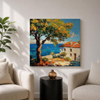 Mediterranean Seaside Wall Art Italian Coastal View Framed Canvas Ocean Landscape Living Room Decor