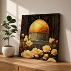 Dome of the Rock Wall Art Floral Framed Canvas Qubbat Sakhra Jerusalem Islamic Decor