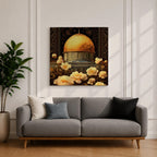 Dome of the Rock Wall Art Floral Framed Canvas Qubbat Sakhra Jerusalem Islamic Decor