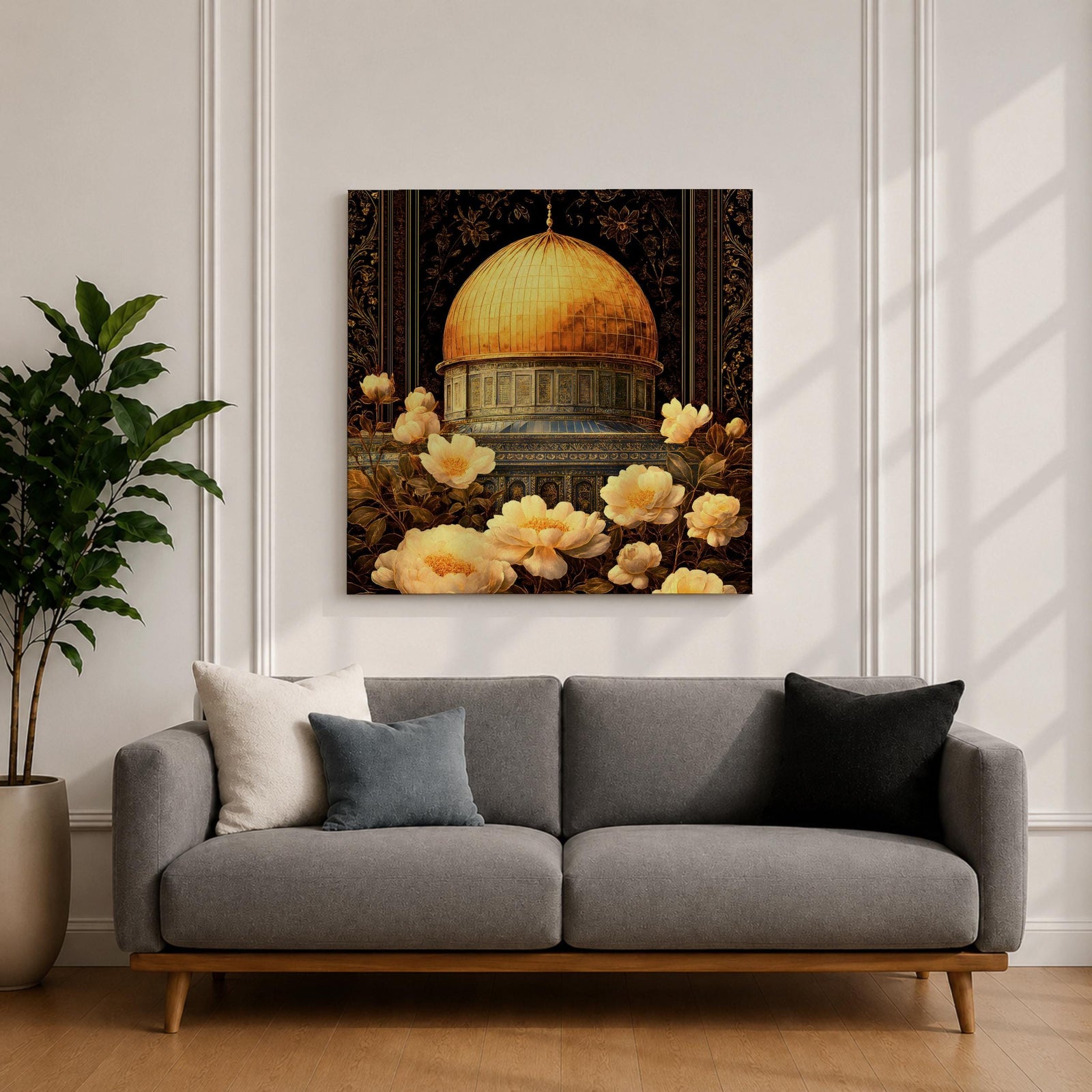 Dome of the Rock Wall Art Floral Framed Canvas Qubbat Sakhra Jerusalem Islamic Decor