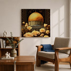 Dome of the Rock Wall Art Floral Framed Canvas Qubbat Sakhra Jerusalem Islamic Decor