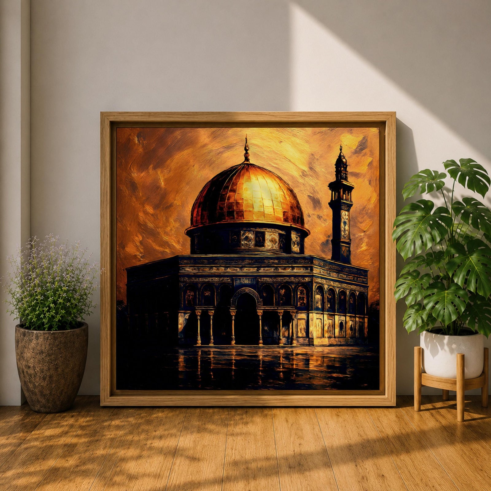 Dome of the Rock Wall Art Golden Mosque Framed Canvas Al Aqsa Islamic Decor