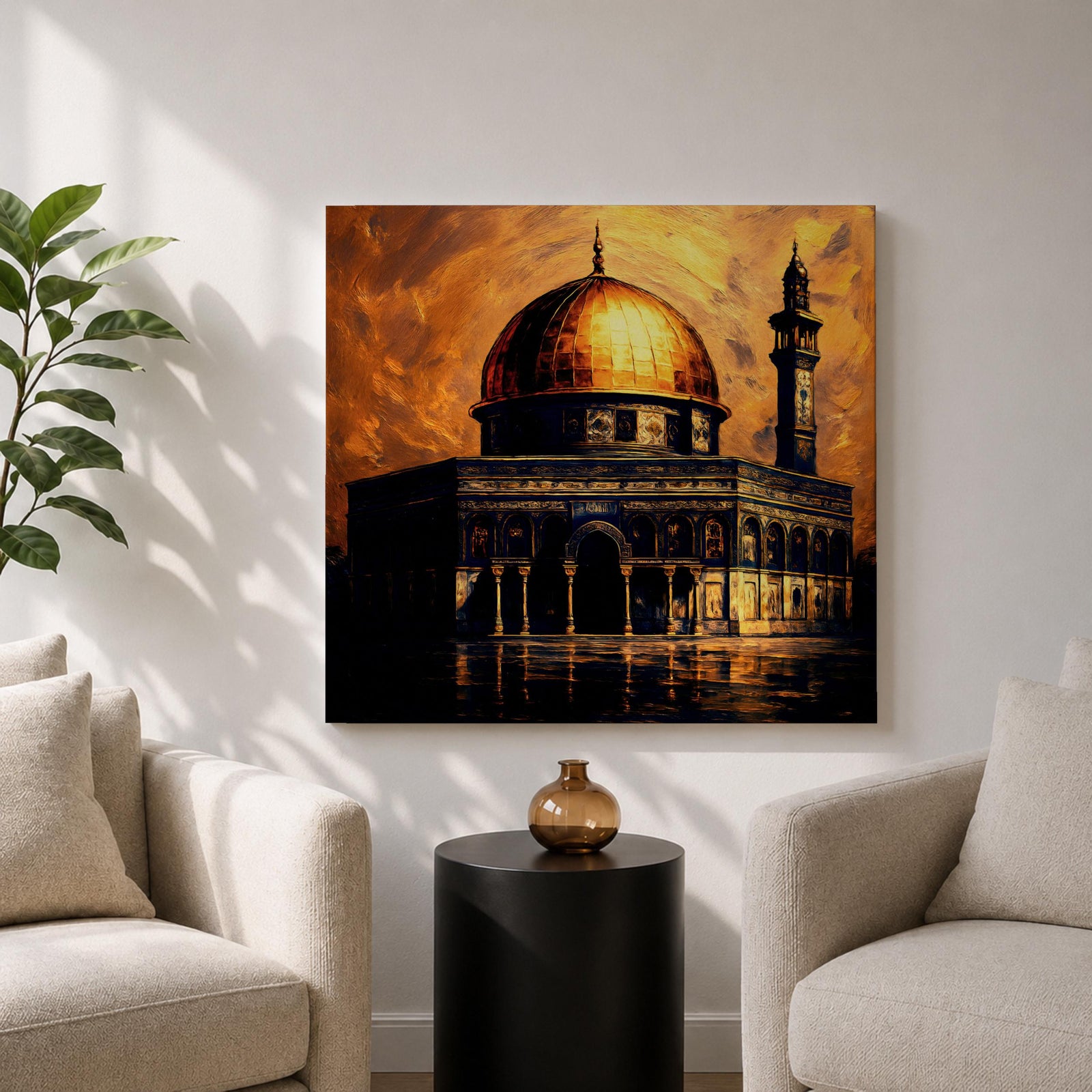 Dome of the Rock Wall Art Golden Mosque Framed Canvas Al Aqsa Islamic Decor