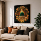 Green Dome Wall Art Floral Garden Framed Canvas Masjid Nabawi Medina Islamic Home Decor