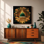 Green Dome Wall Art Floral Garden Framed Canvas Masjid Nabawi Medina Islamic Home Decor