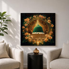 Green Dome Wall Art Floral Garden Framed Canvas Masjid Nabawi Medina Islamic Home Decor
