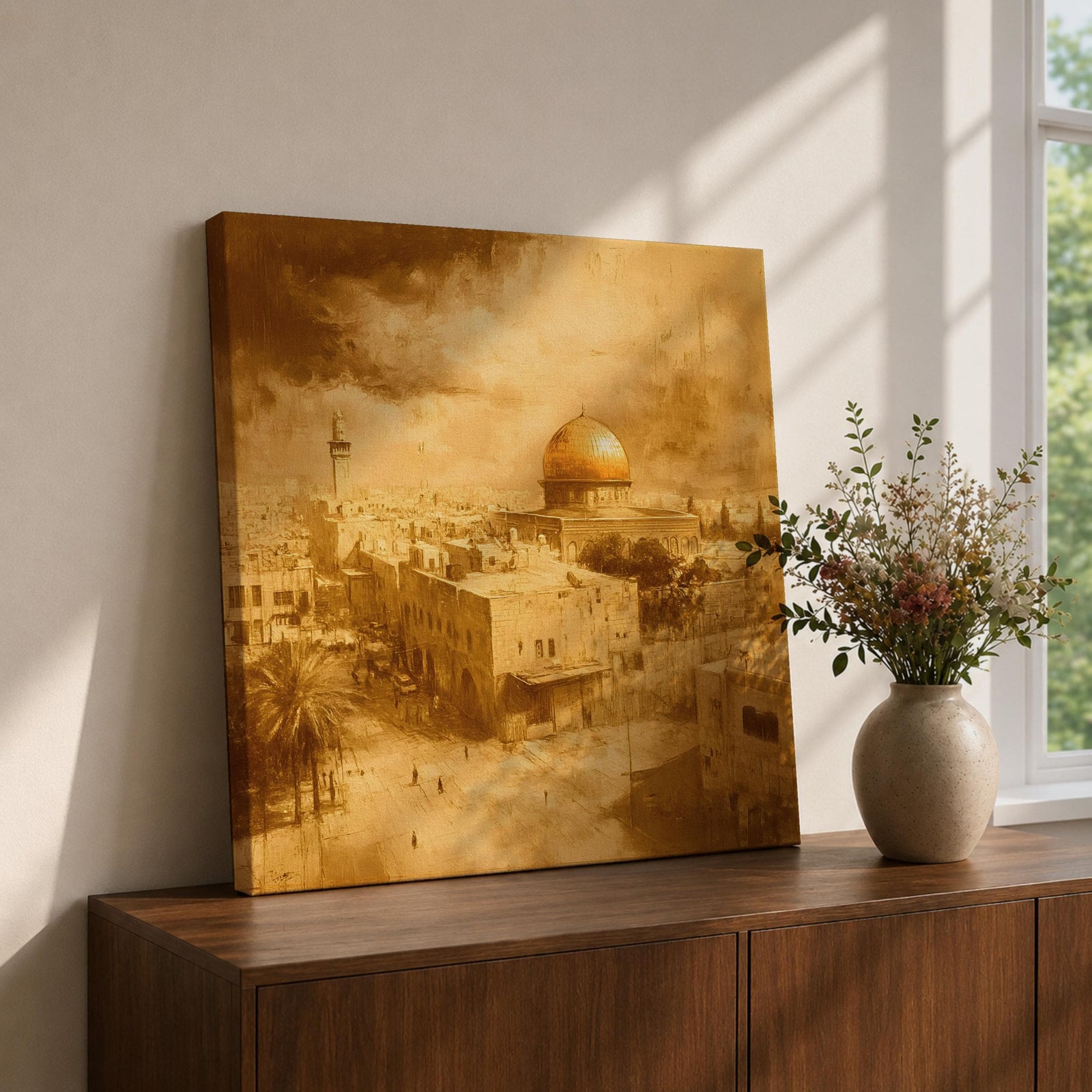 Dome of the Rock Wall Art Jerusalem Framed Canvas Al Aqsa Vintage Islamic Decor