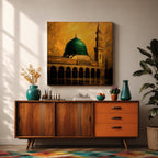 Green Dome Wall Art Prophet Mosque Framed Canvas Masjid Nabawi Medina Islamic Home Decor