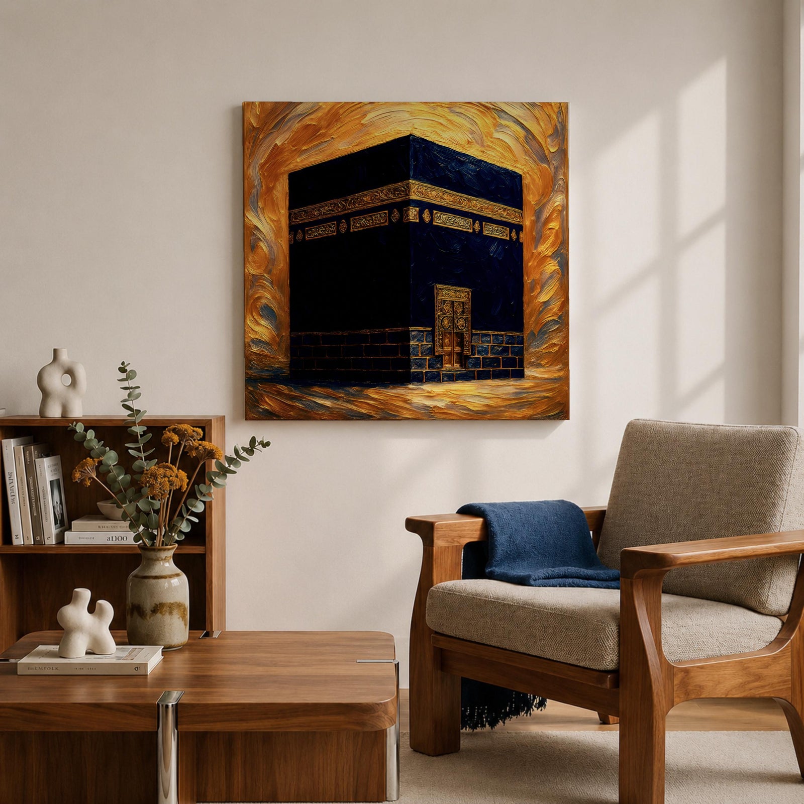 Kaaba Wall Art Golden Mosque Framed Canvas Masjid al Haram Mecca Islamic Home Decor