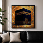 Kaaba Wall Art Golden Mosque Framed Canvas Masjid al Haram Mecca Islamic Home Decor