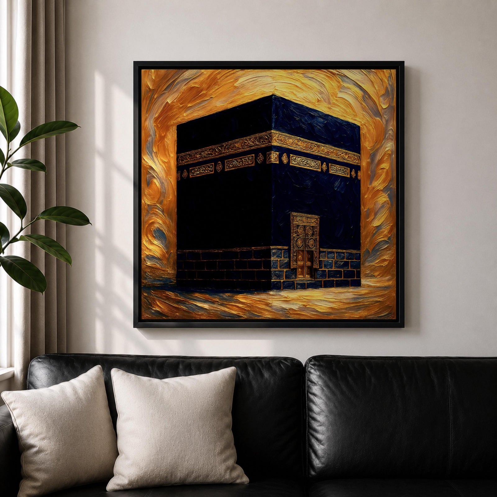 Kaaba Wall Art Golden Mosque Framed Canvas Masjid al Haram Mecca Islamic Home Decor