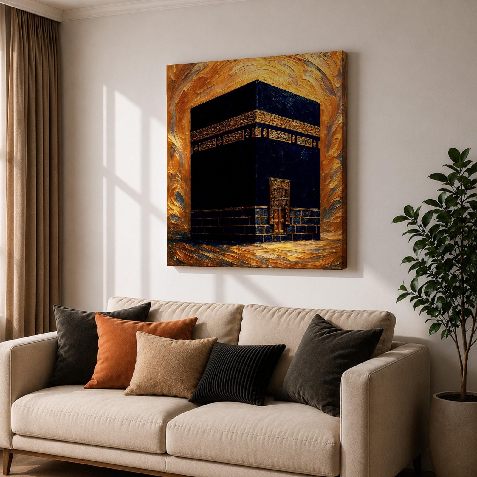 Kaaba Wall Art Golden Mosque Framed Canvas Masjid al Haram Mecca Islamic Home Decor
