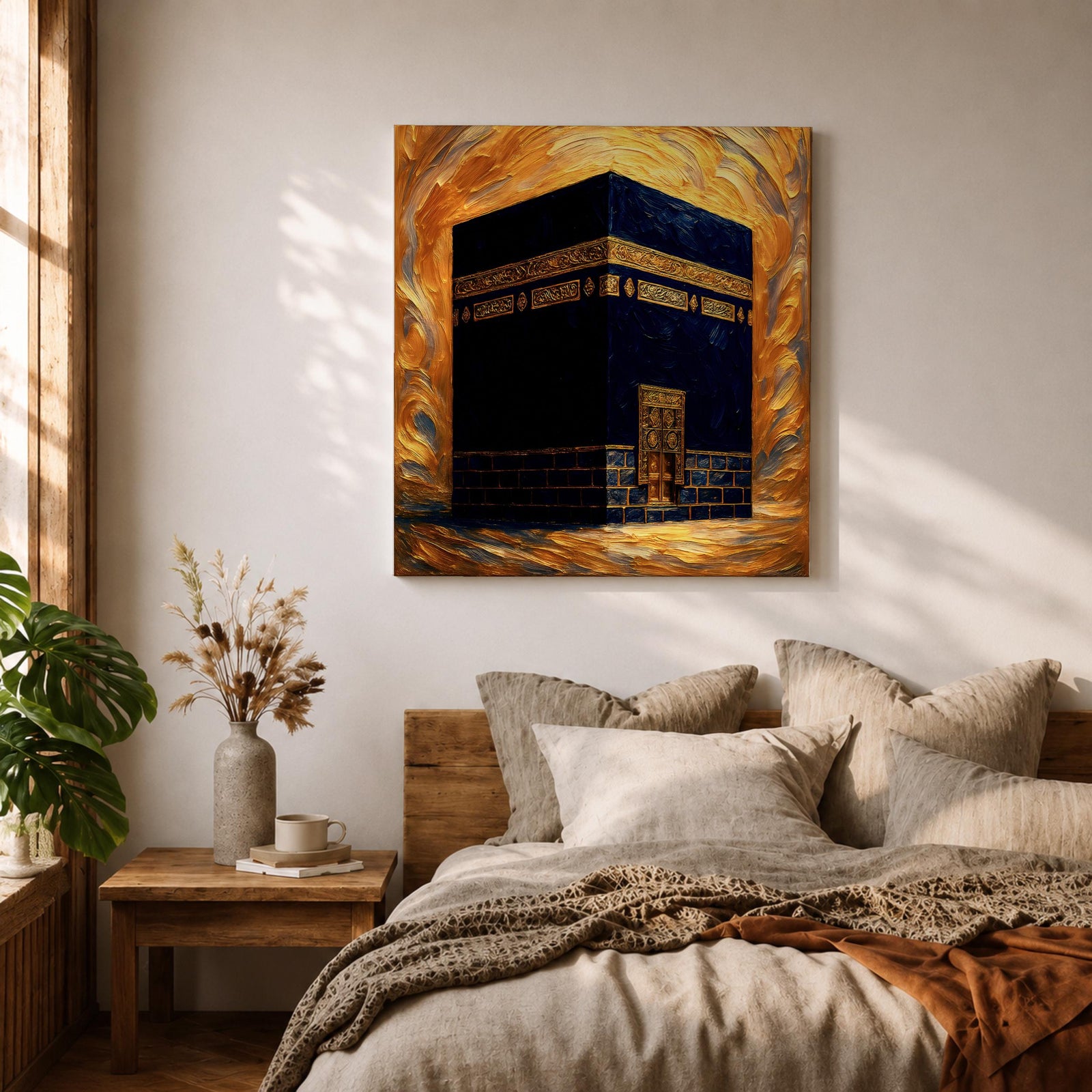 Kaaba Wall Art Golden Mosque Framed Canvas Masjid al Haram Mecca Islamic Home Decor