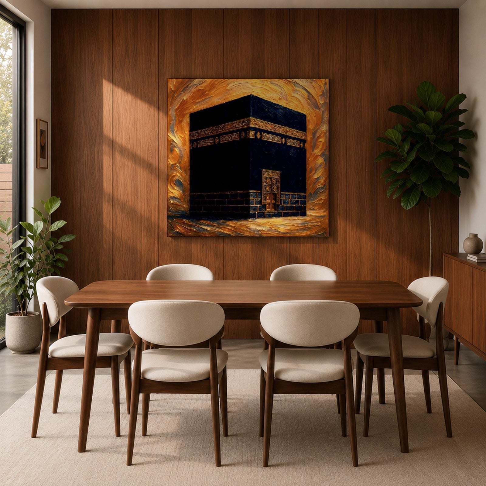 Kaaba Wall Art Golden Mosque Framed Canvas Masjid al Haram Mecca Islamic Home Decor