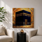 Kaaba Wall Art Golden Mosque Framed Canvas Masjid al Haram Mecca Islamic Home Decor