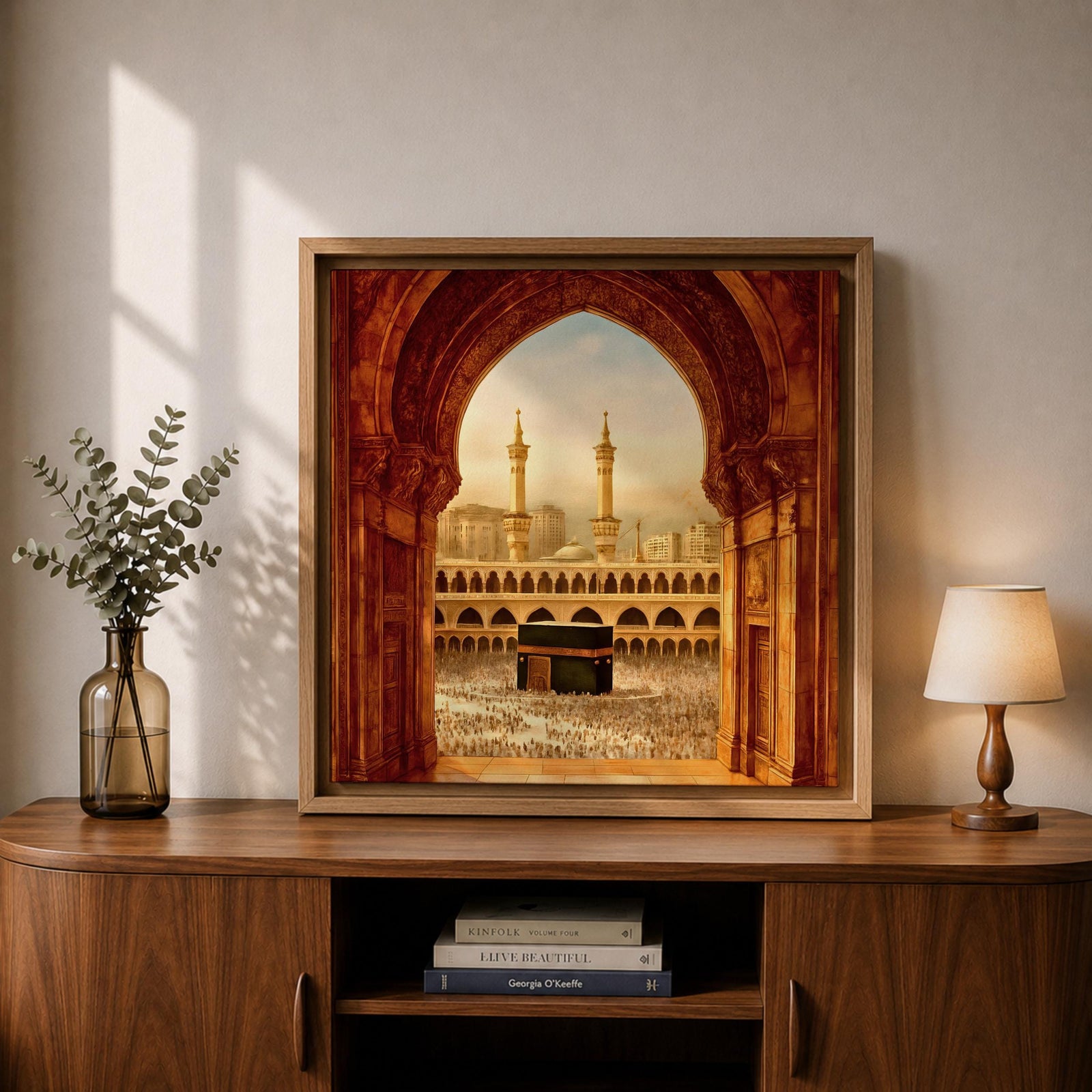 Kaaba Wall Art Arch View Framed Canvas Masjid al Haram Vintage Islamic Home Decor