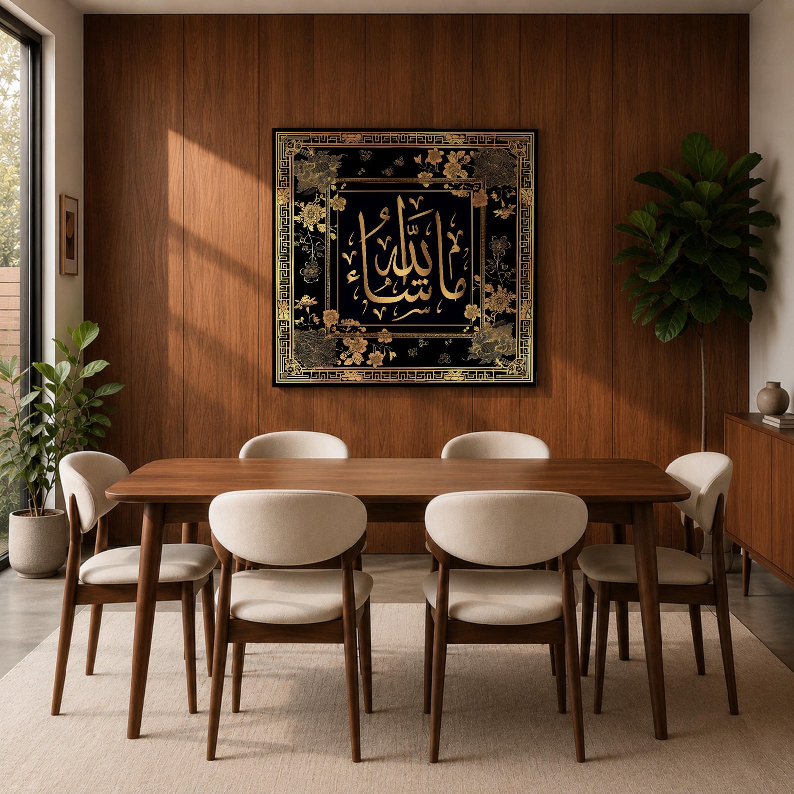 Mashallah Calligraphy Wall Art Gold Script Framed Canvas Arabic Islamic Home Decor