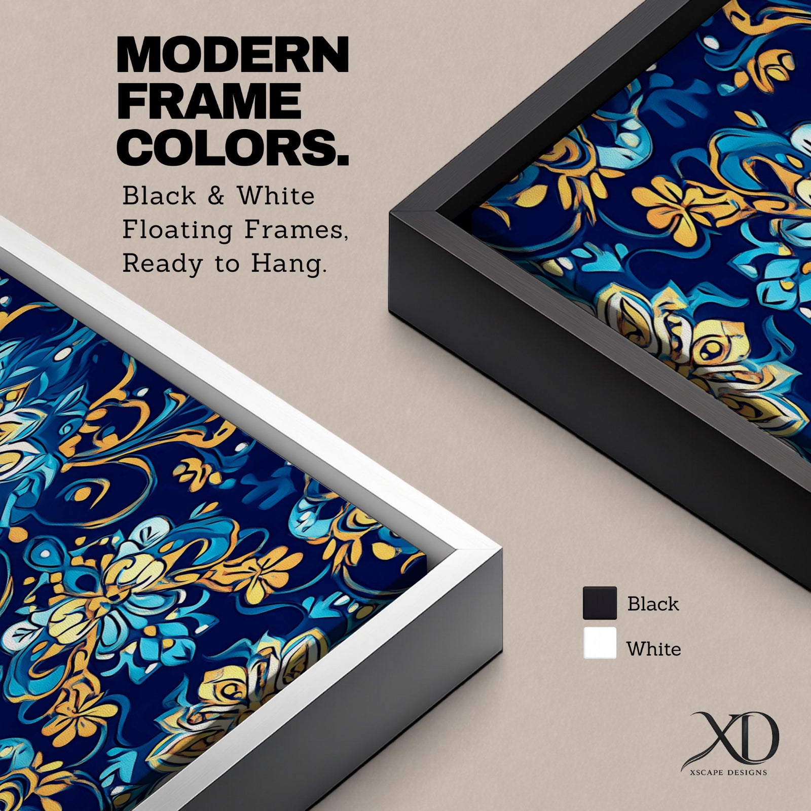 Panoramic Moroccan tile pattern artwork featuring intricate Islamic geometric ornament and Moorish floral motifs in deep blue and gold tones arranged in a symmetrical decorative design.