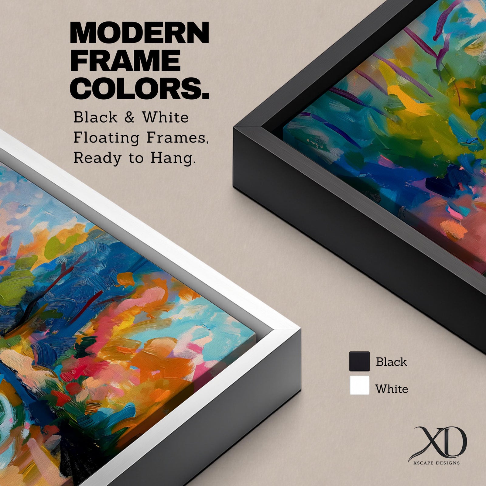 Panoramic abstract landscape painting featuring expressive brushstrokes and vivid colors portraying trees and foliage surrounding a calm reflective river, with bright tones of blue, pink, orange, green, and yellow blending across sky and water to create a contemporary impressionistic nature scene with dynamic movement and layered texture.