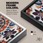 Panoramic artwork displaying an intricate Islamic mandala composed of symmetrical Moorish geometric and floral motifs radiating from a central rosette, featuring layered arabesque shapes and zellige inspired tile patterns in orange, blue, cream, and dark accents arranged in a balanced ornamental composition.