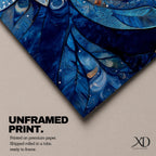 Panoramic floral mandala artwork featuring a symmetrical lotus flower design with layered petals spreading outward in deep blue and gold tones, accented with delicate botanical shapes and watercolor textures that create an intricate ornamental pattern across a wide horizontal composition.