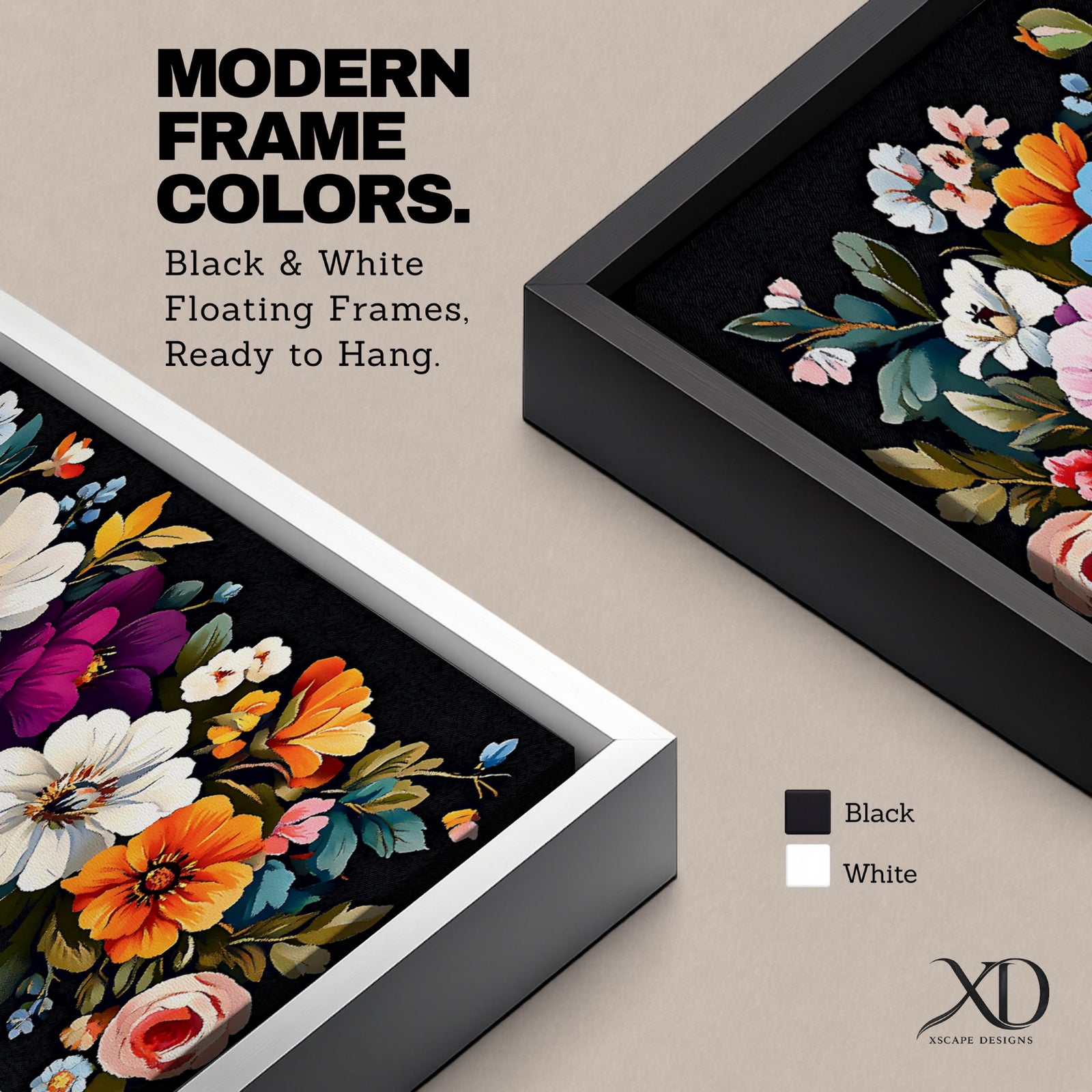 Panoramic floral painting featuring a dense arrangement of colorful botanical flowers including roses and wildflowers layered across a dark background, with detailed petals in shades of cream, red, pink, blue, and orange surrounded by green leaves forming a rich horizontal botanical composition.