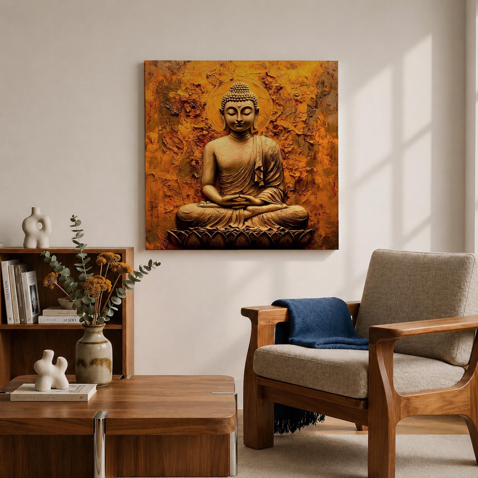 Buddha Wall Art Shakyamuni Framed Canvas Meditation Zen Buddhist Rustic Home Decor