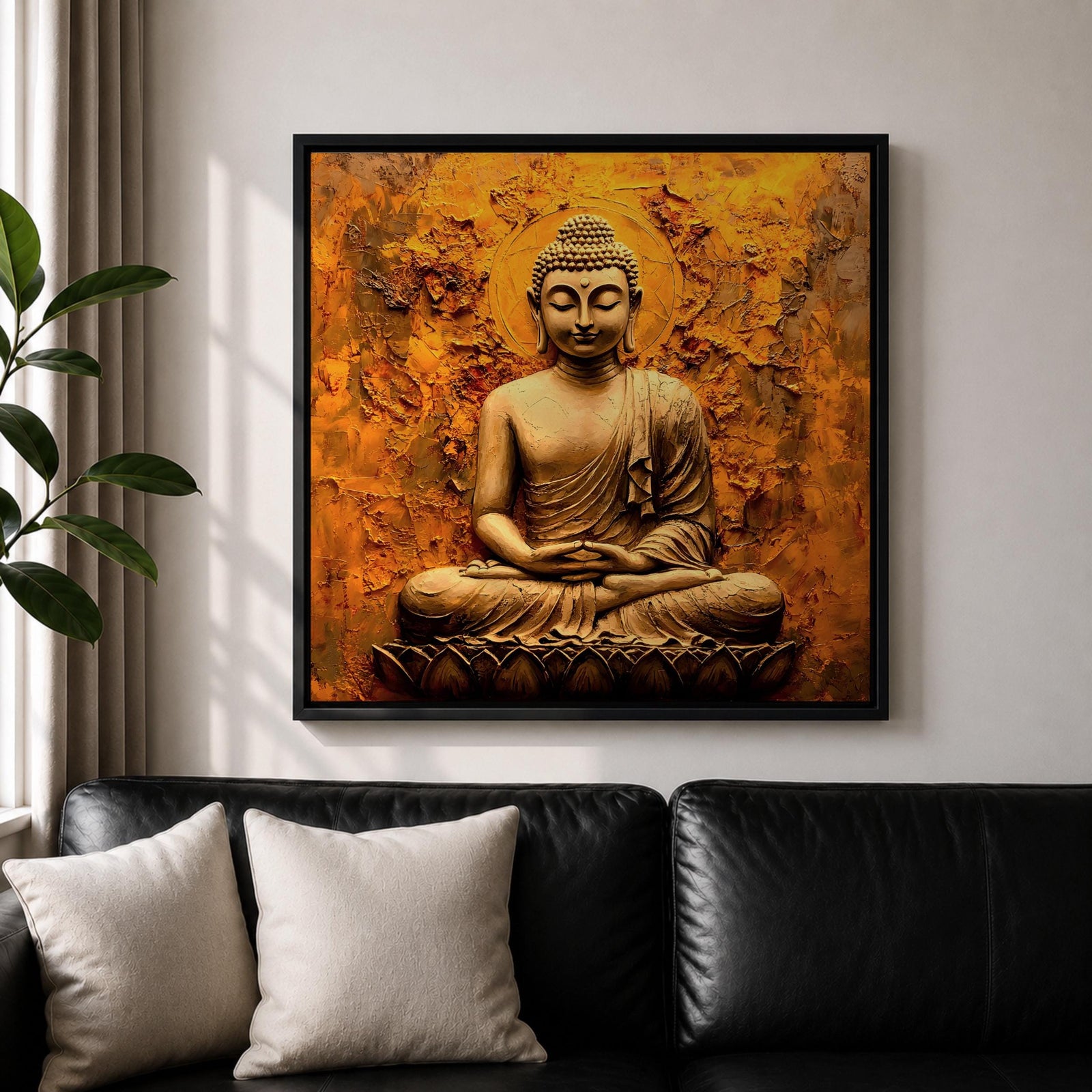 Buddha Wall Art Shakyamuni Framed Canvas Meditation Zen Buddhist Rustic Home Decor