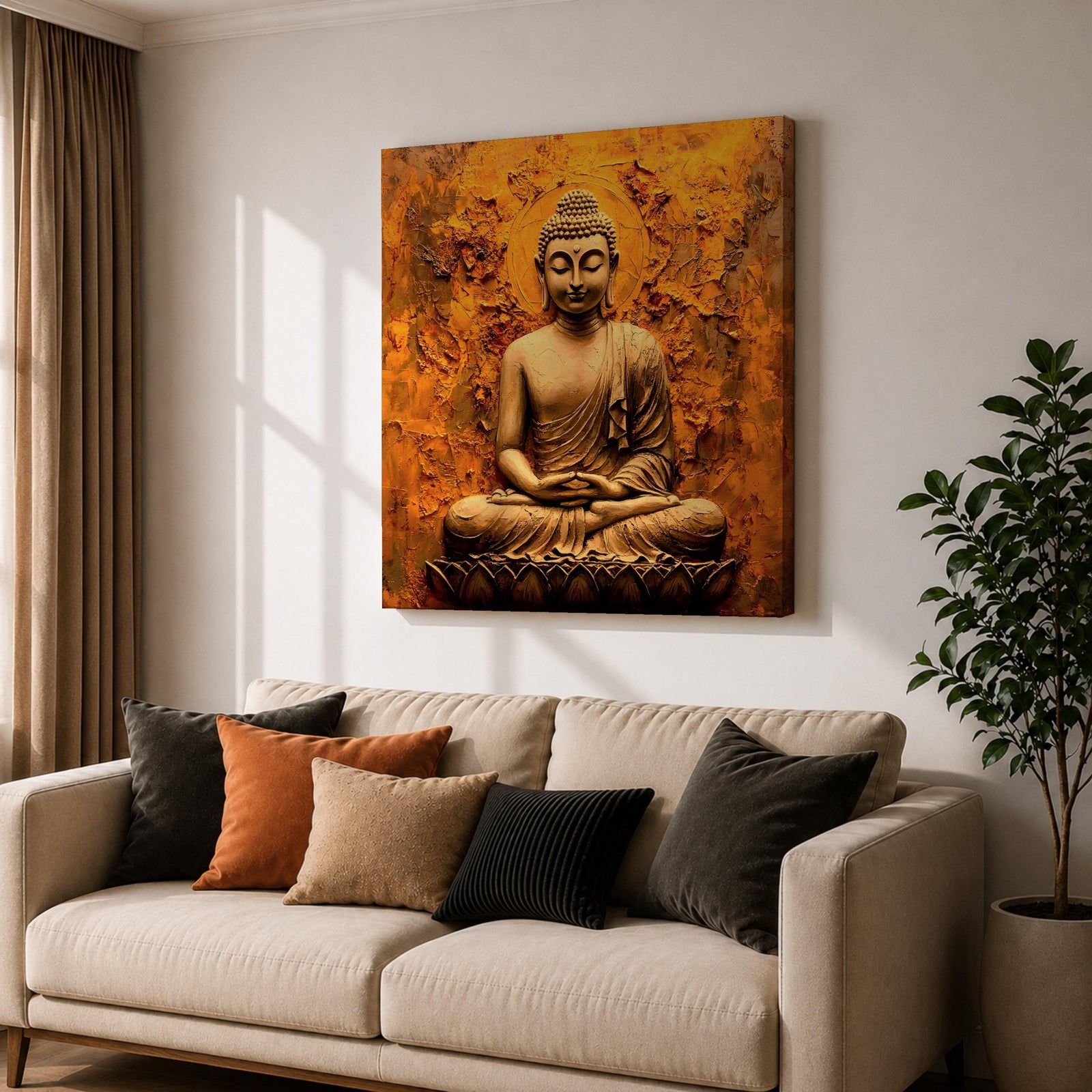 Buddha Wall Art Shakyamuni Framed Canvas Meditation Zen Buddhist Rustic Home Decor