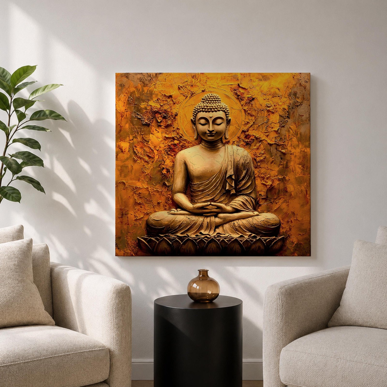 Buddha Wall Art Shakyamuni Framed Canvas Meditation Zen Buddhist Rustic Home Decor